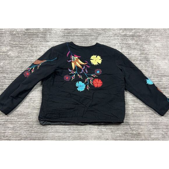Alex Kim Jacket Womens‎ Large Black Floral Embroidered Cotton Art To Wear - Picture 7 of 12